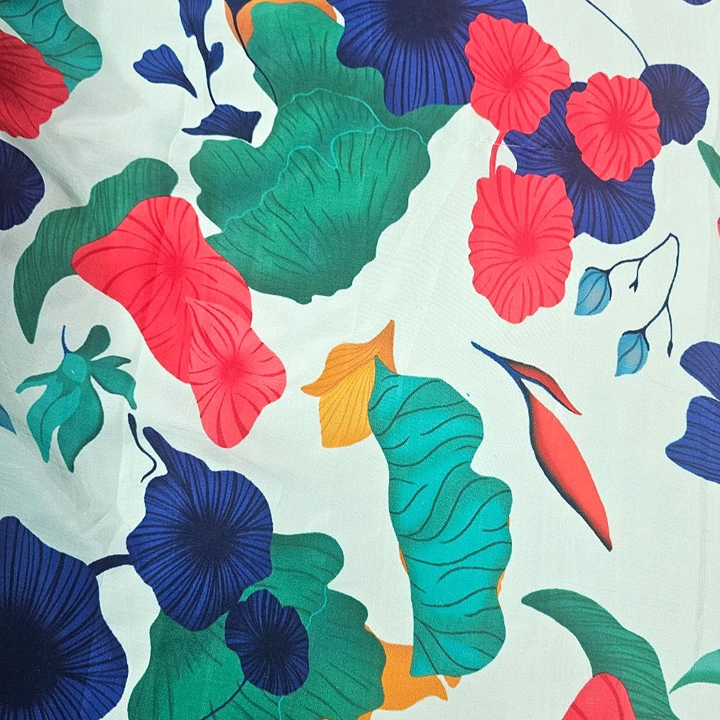 Light Blue Floral Crepe Fabric - EC16459 - EC16459 - Flat fabric
