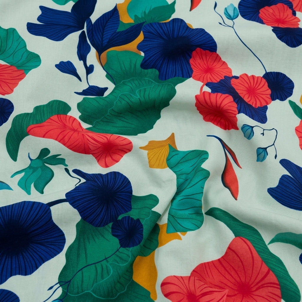Swirled Floral Light Blue Floral Crepe Fabric