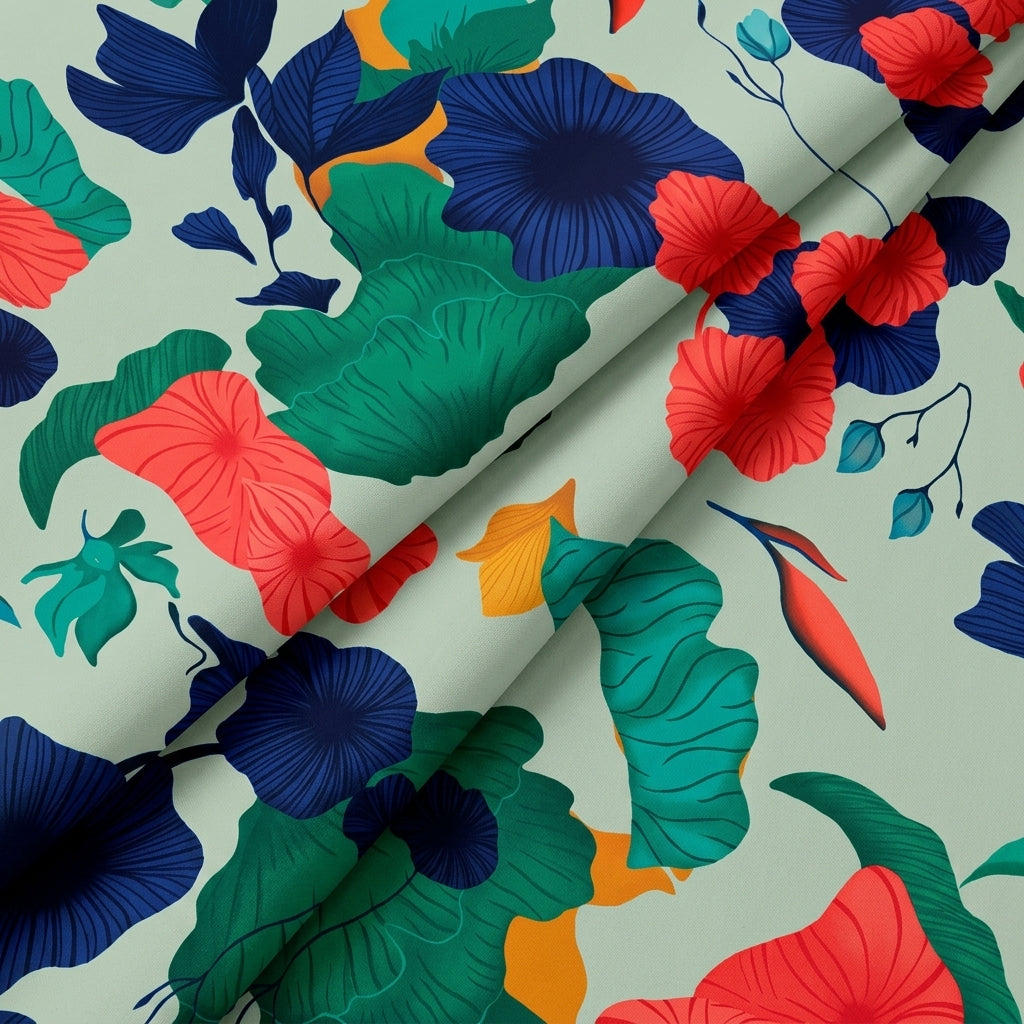 Folded Floral Light Blue Floral Crepe Fabric