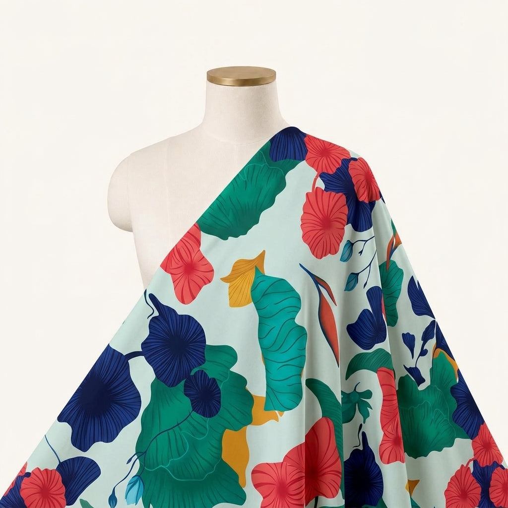 Floral Light Blue Floral Crepe Fabric Draped as a saree