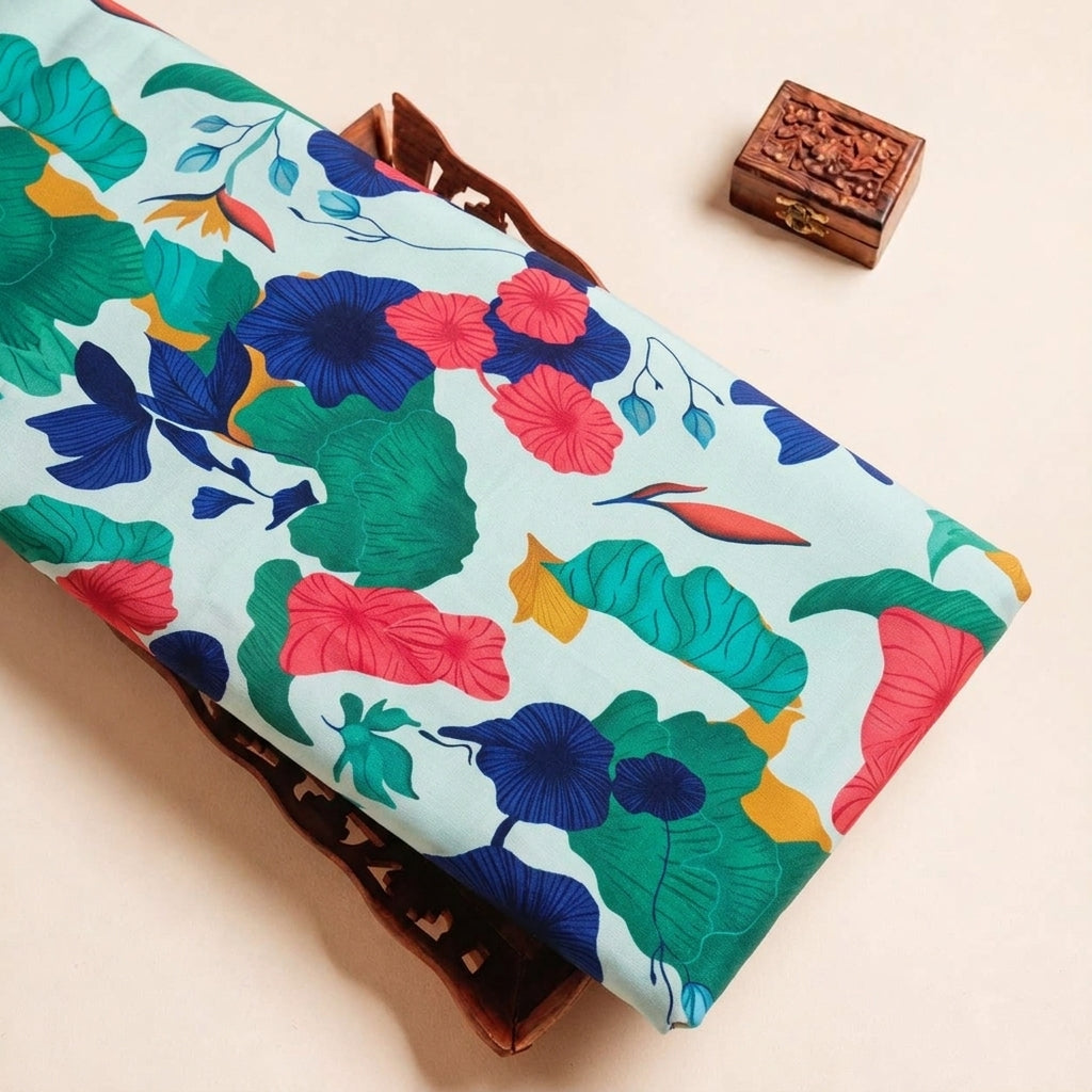 Light Blue Floral Crepe Fabric - EC16459 - EC16459 - tray_3