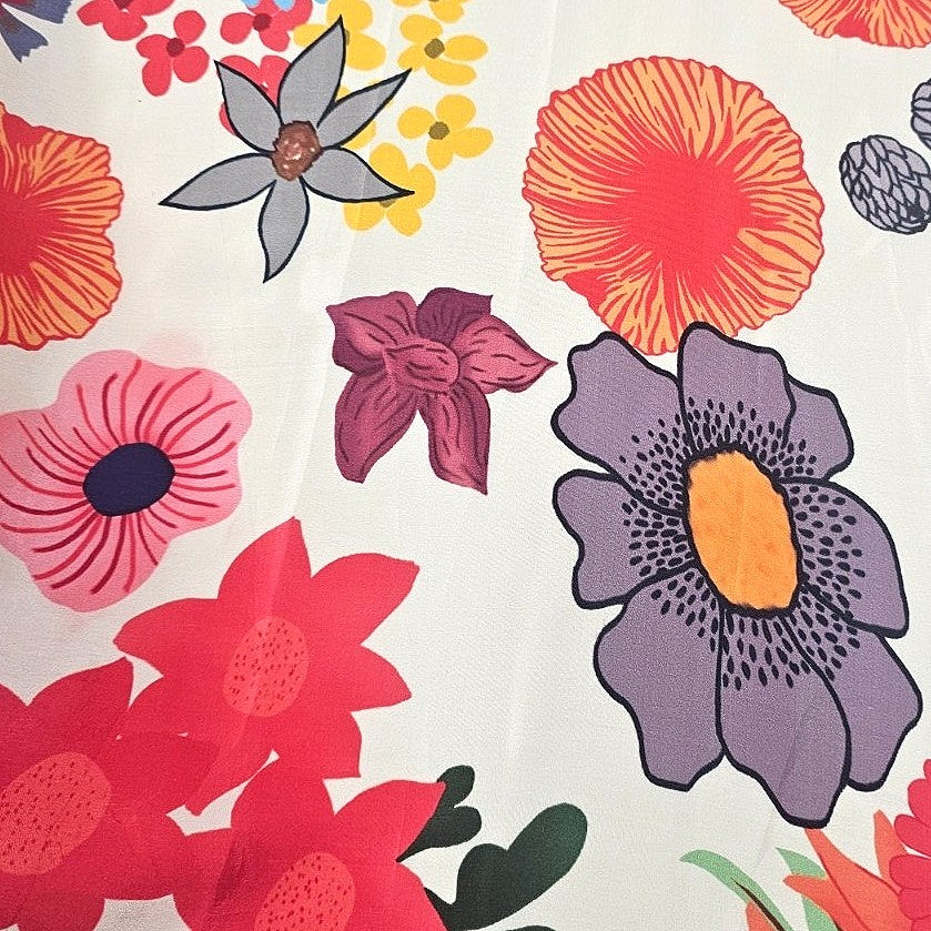 Cream Floral Crepe Fabric - EC16461 - EC16461 - Flat fabric