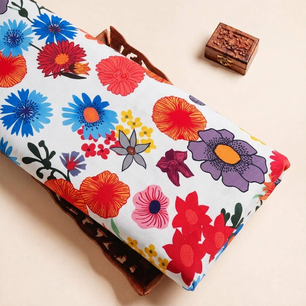Folded Cream Floral Crepe Fabric Highlighting and Texture