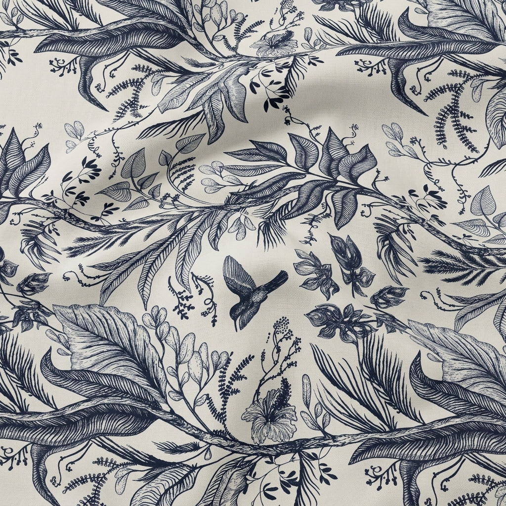 Swirled Leaf White Leaf Crepe Fabric