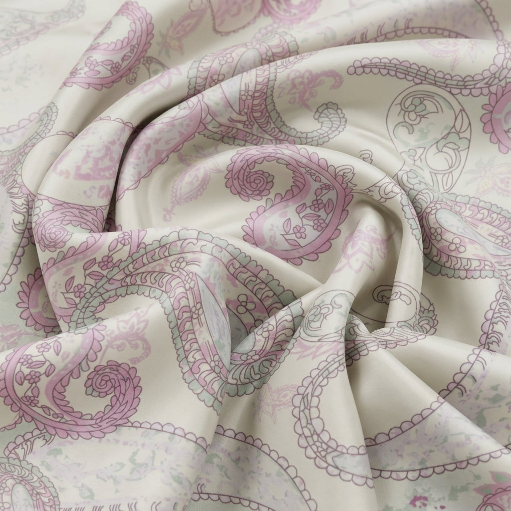 Swirled Paisley Light Green Paisley Satin Fabric