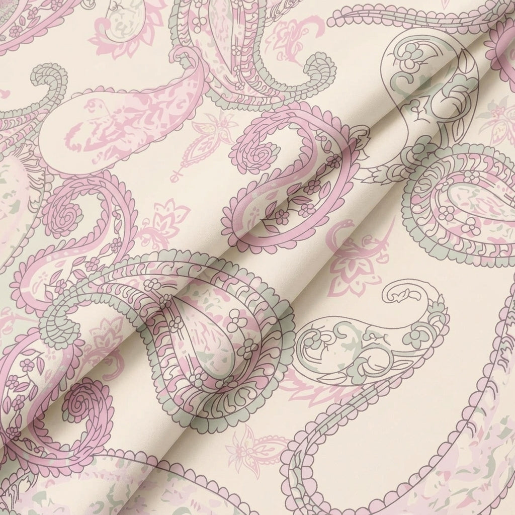 Light Green Paisley Satin Fabric - EC16465