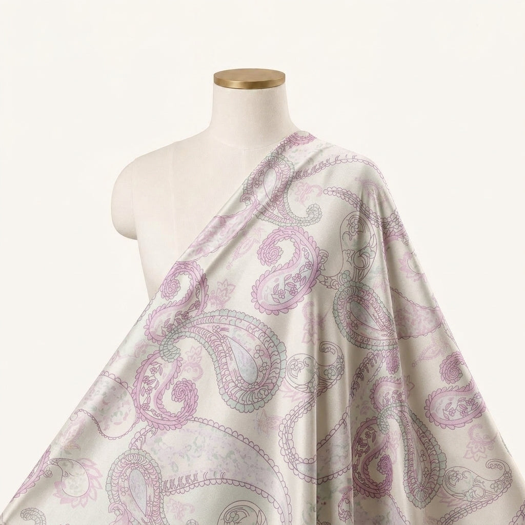 Paisley Light Green Paisley Satin Fabric Draped as a saree