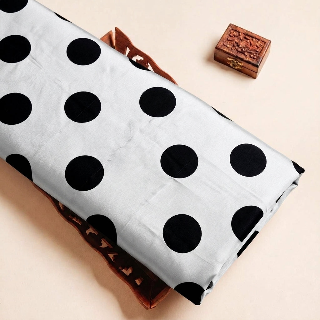 Folded White Polka Dots Satin Fabric Highlighting and Texture