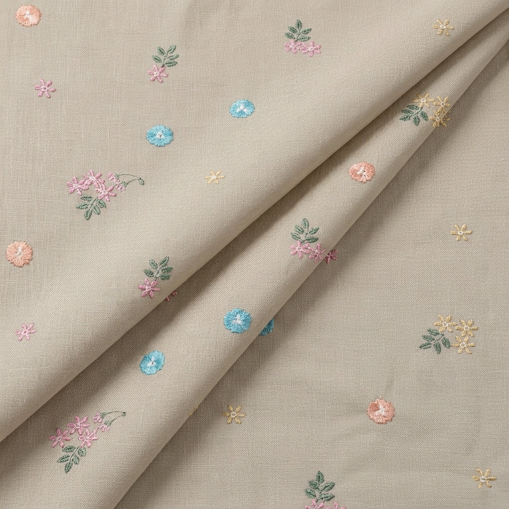 Folded Embroidery Ivory Embroidery Linen Fabric
