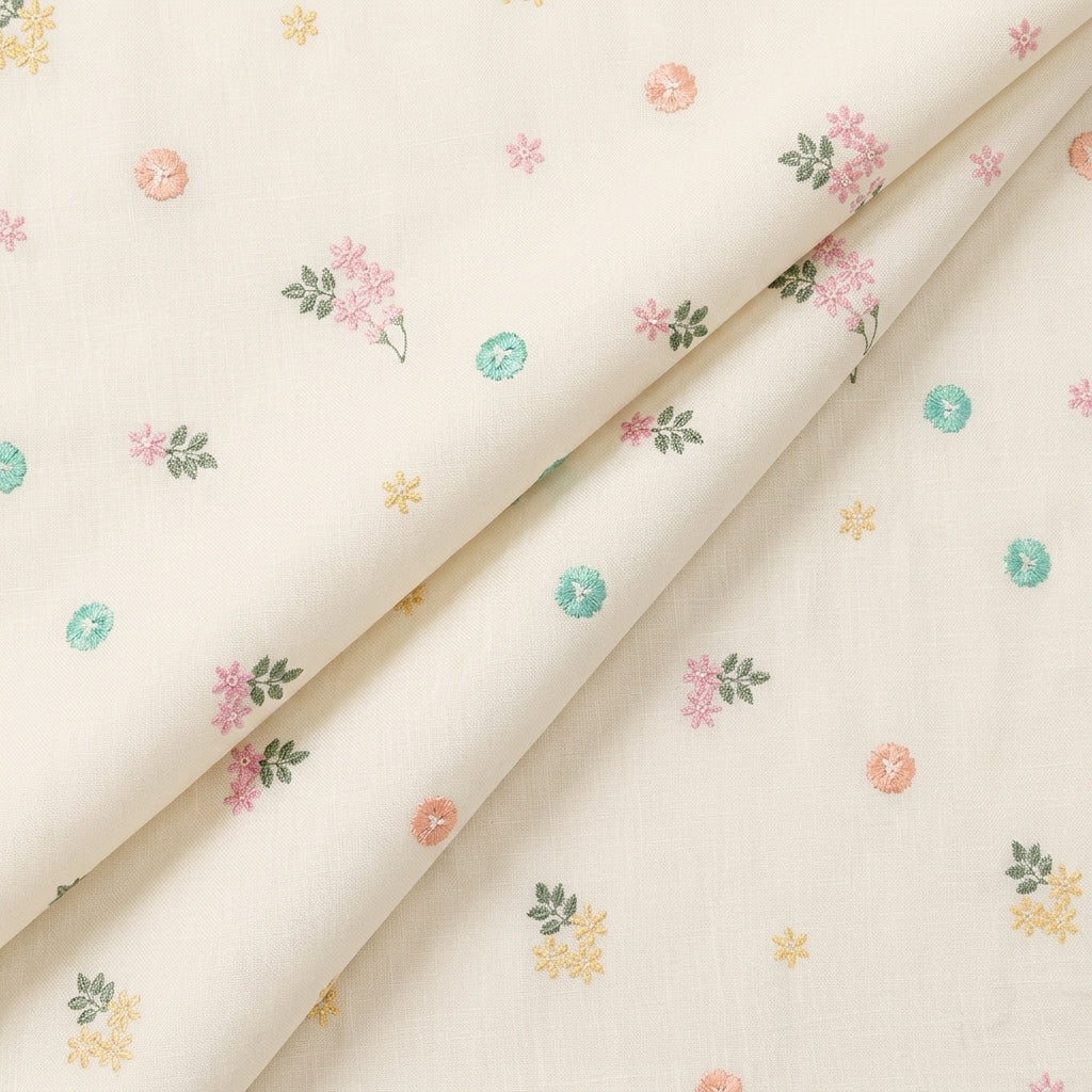 Folded Embroidery Cream Embroidery Linen Fabric