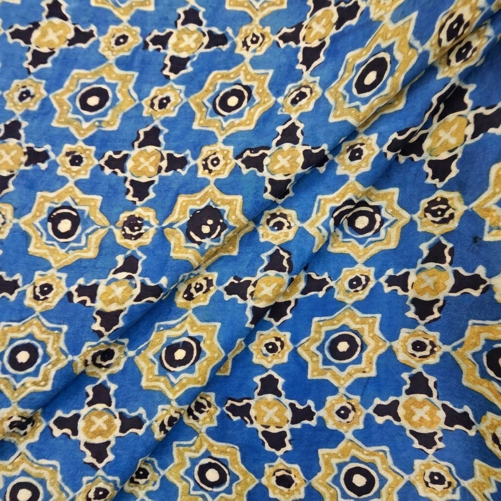 Folded Ajrakh Blue Ajrakh Modal Silk Fabric