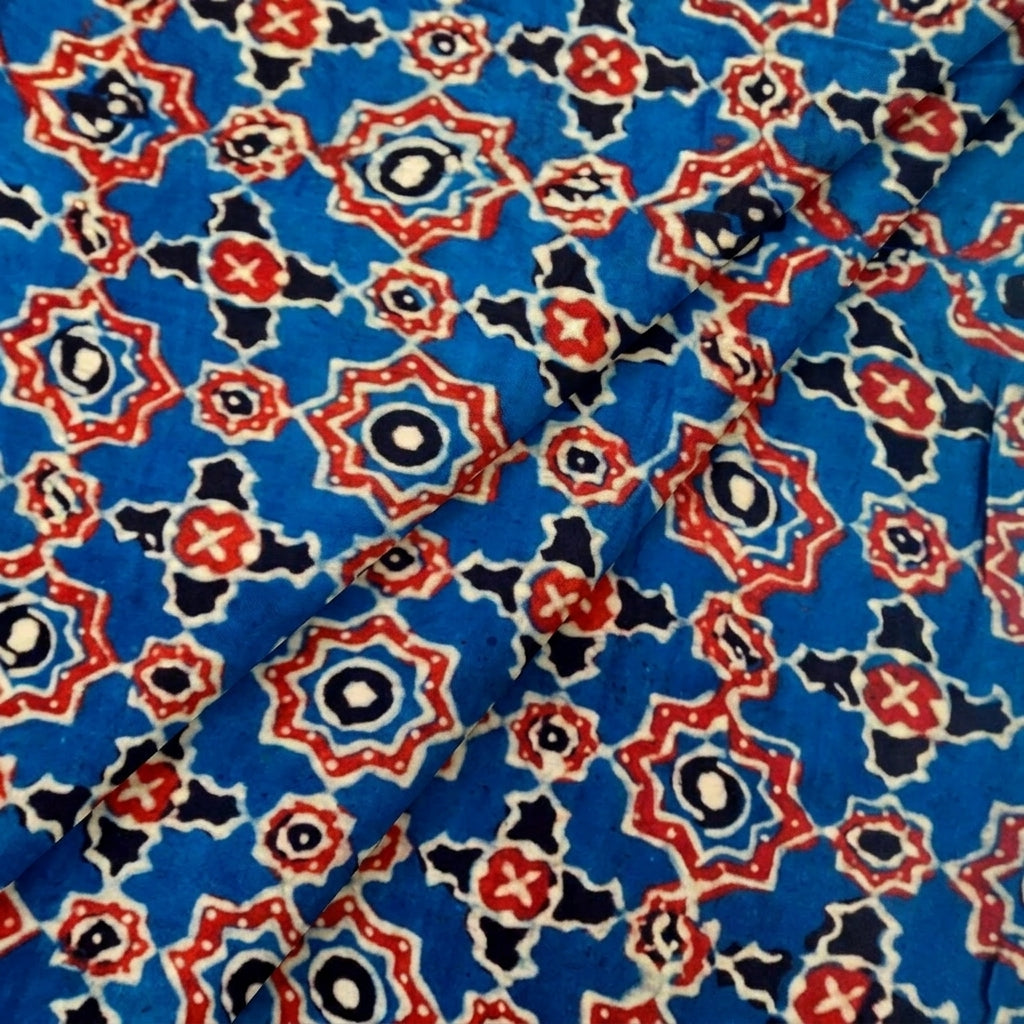 Folded Ajrakh Blue Ajrakh Modal Silk Fabric