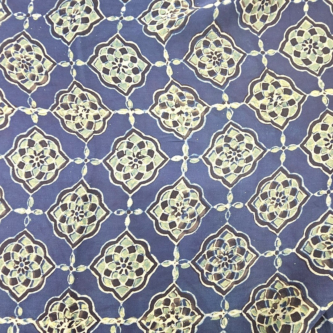 Blue Ajrakh Modal Silk Fabric - EC16505 - EC16505 - Flat fabric