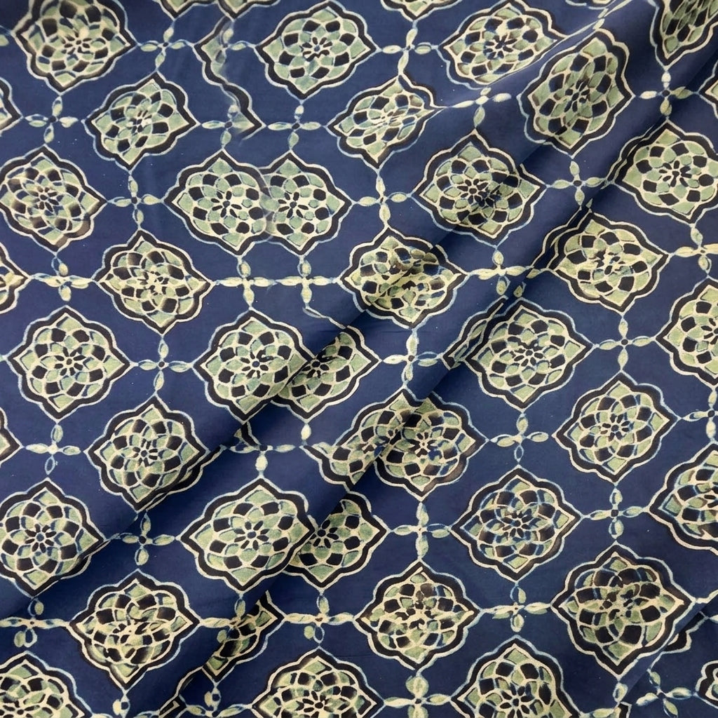 Folded Ajrakh Blue Ajrakh Modal Silk Fabric