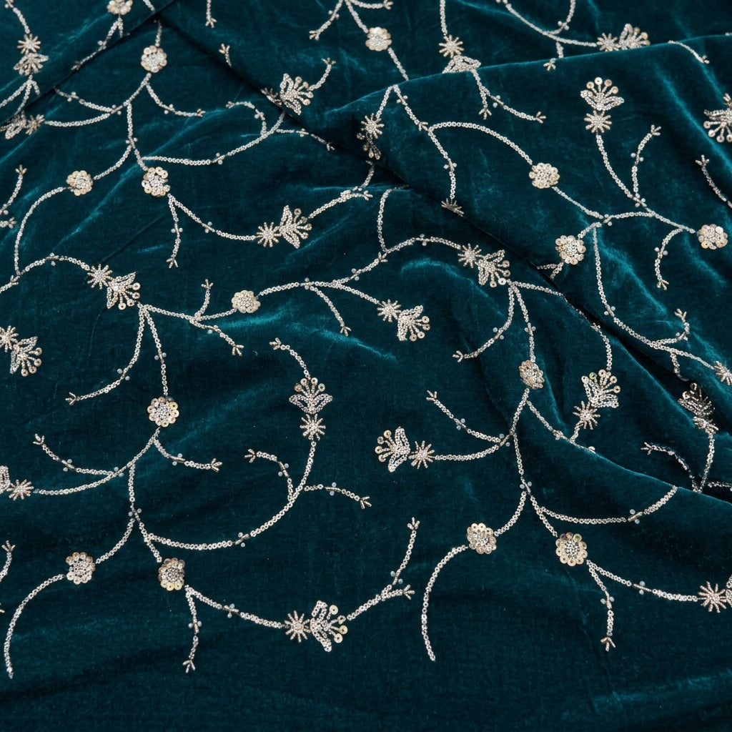 Embroidery Velvet Fabric - EC16522 - Swirl