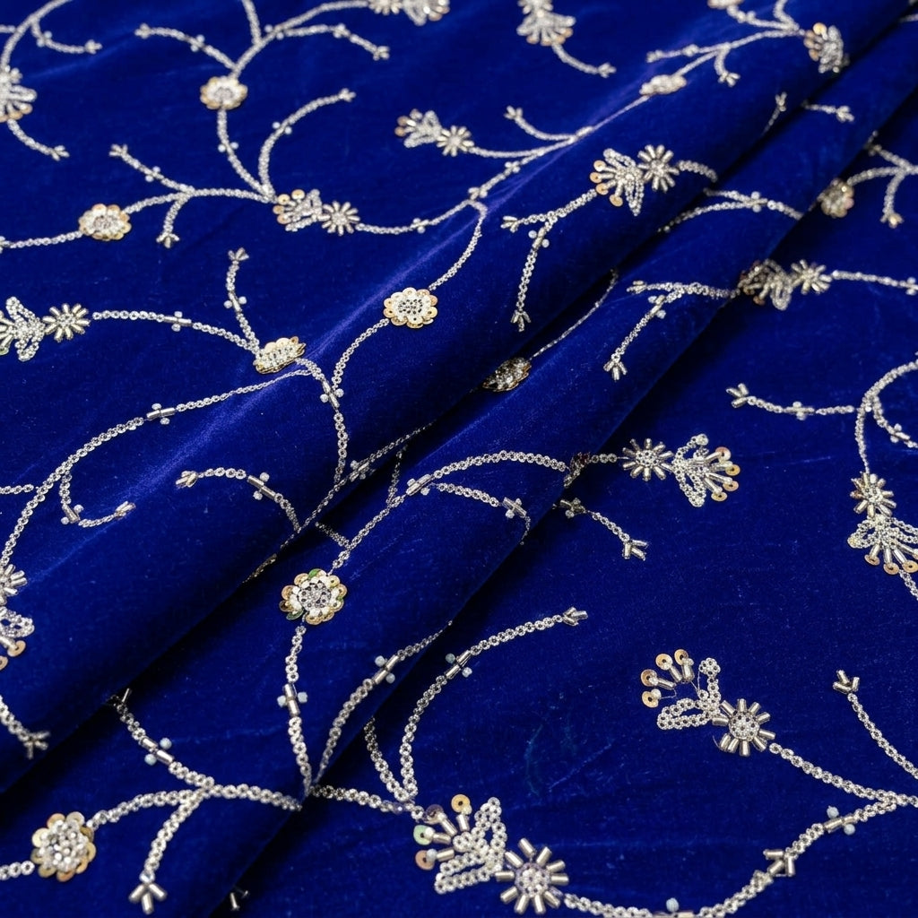 Folded Embroidery Purple Embroidery Velvet Fabric