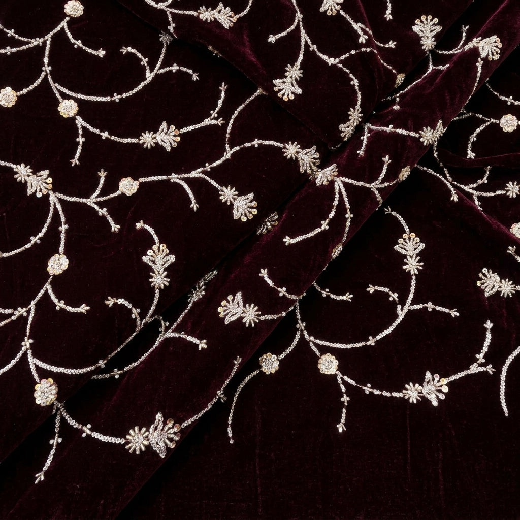 Folded Embroidery Wine Embroidery Velvet Fabric