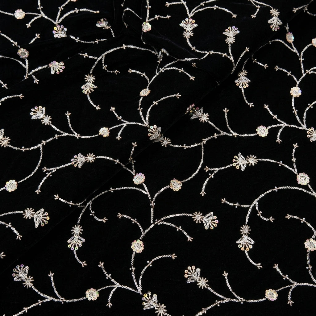 Folded Embroidery Black Embroidery Velvet Fabric