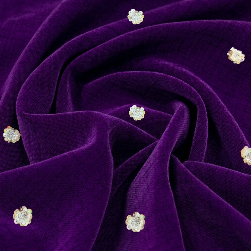 Swirled Embroider Violet Embroider Velvet Fabric