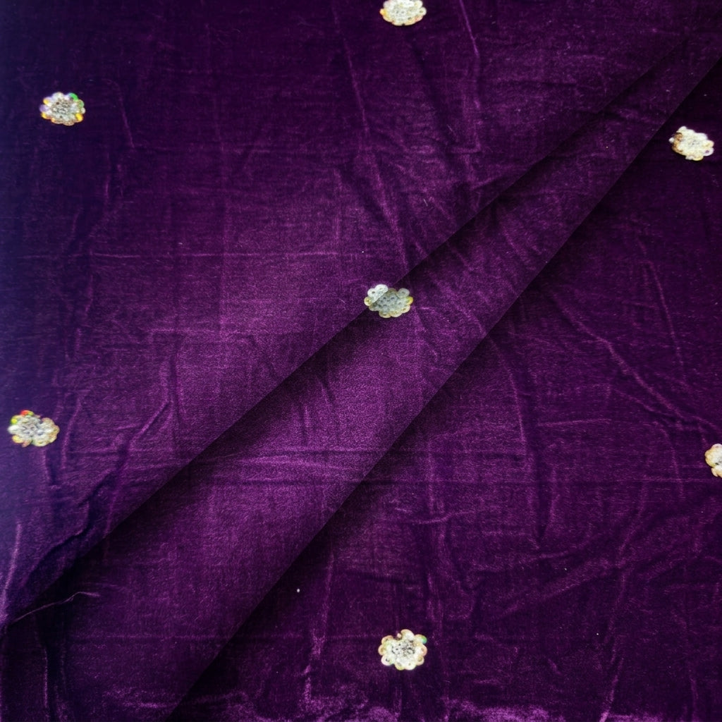 Purple Embroidery Velvet Fabric - EC16527