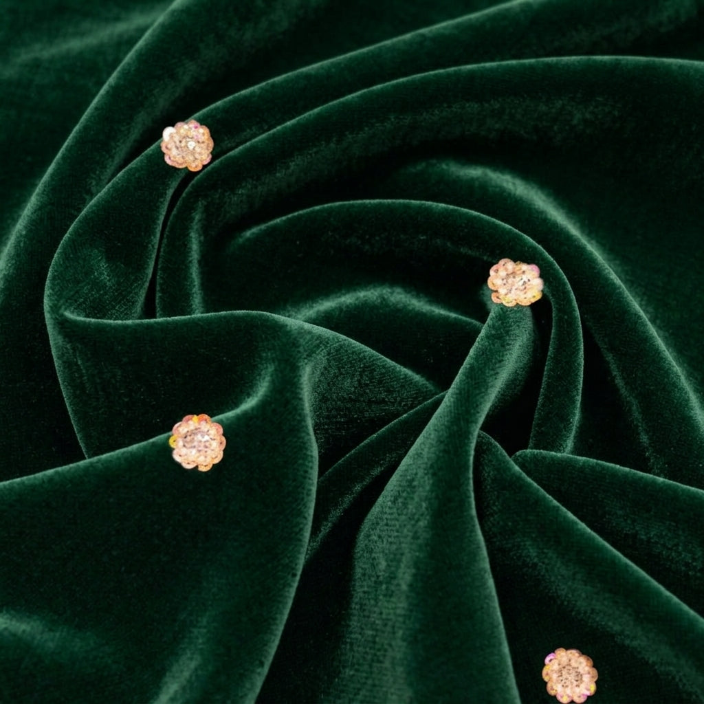 Swirled Embroider Green Embroider Velvet Fabric