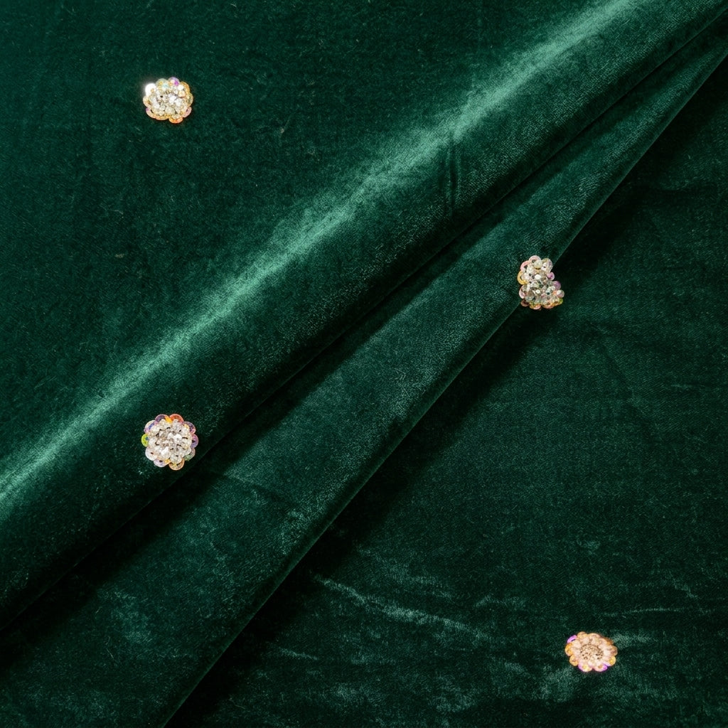 Folded Embroider Green Embroider Velvet Fabric