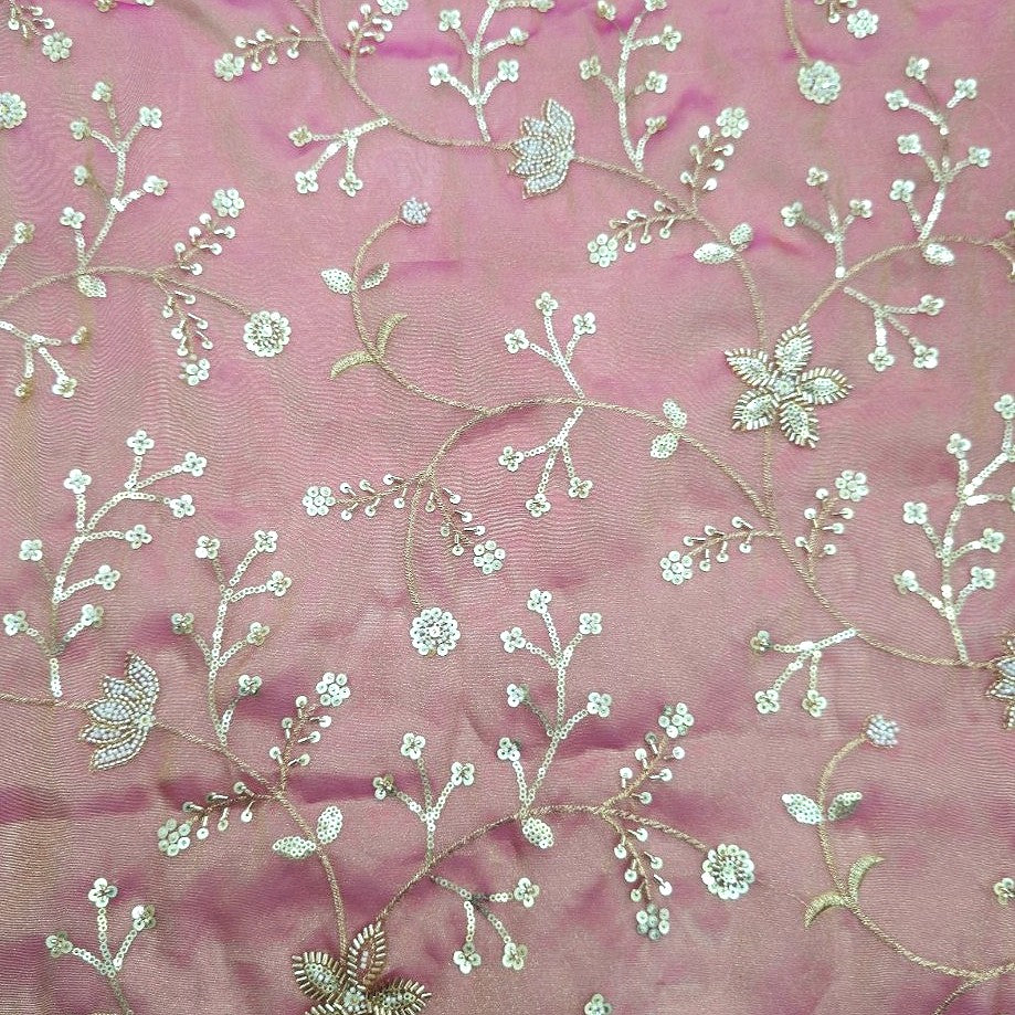 Pink Embroidery Tissue Fabric - EC16566