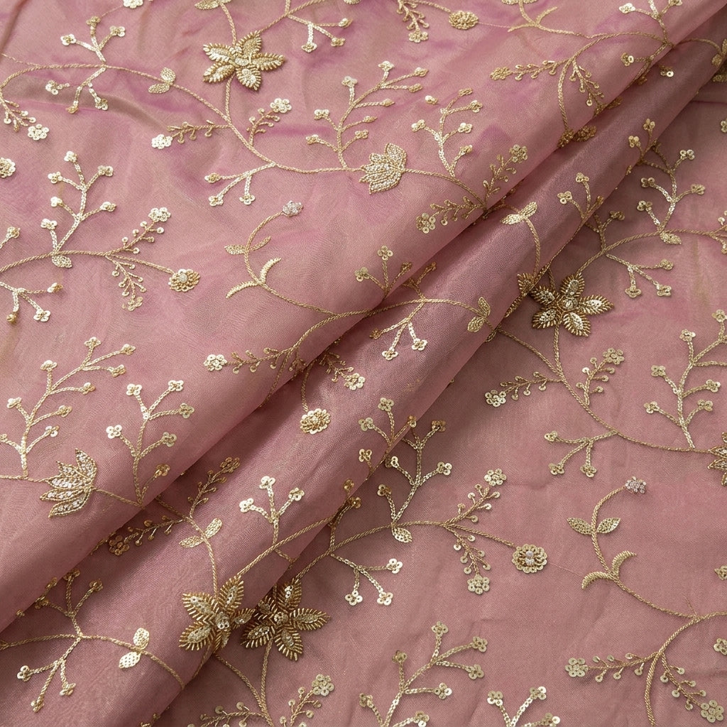 Folded Embroidery Pink Embroidery Tissue Fabric
