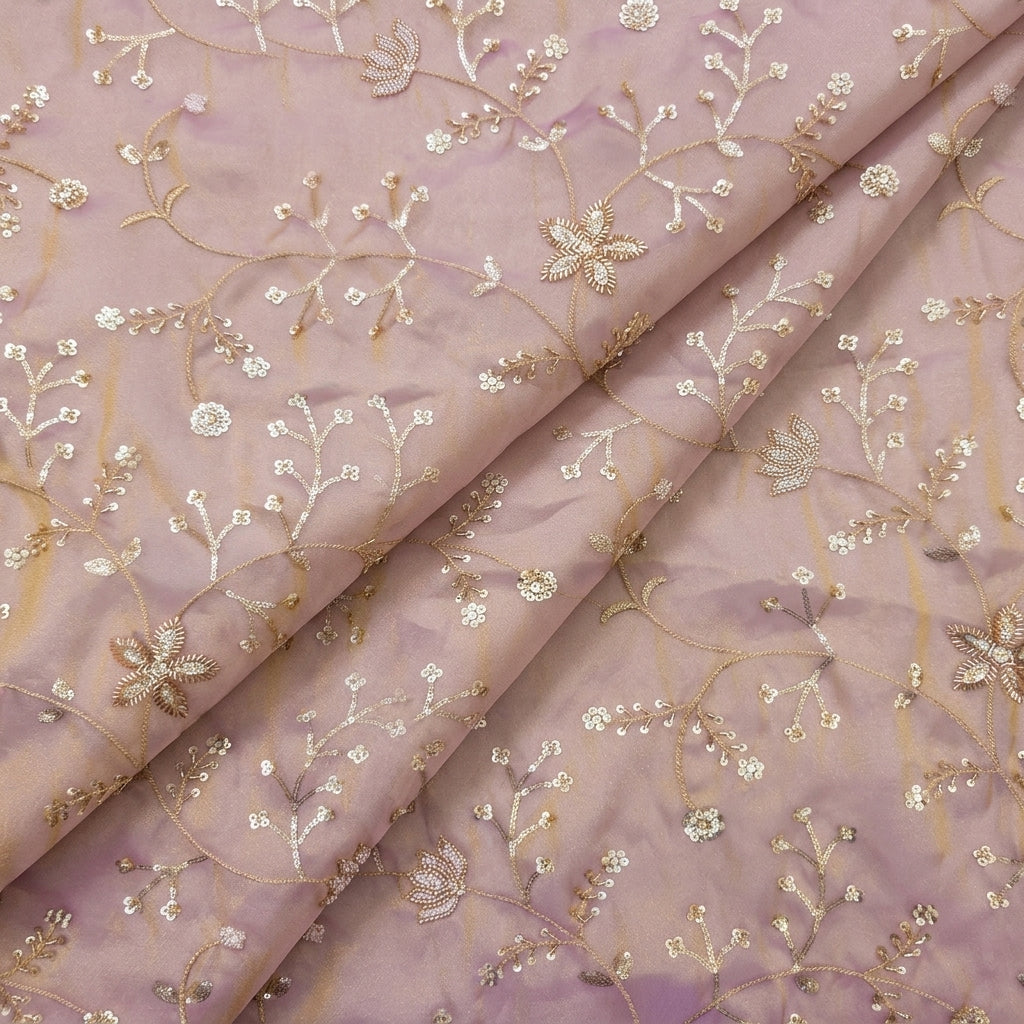 Folded Embroidery Purple Gold Embroidery Tissue Fabric