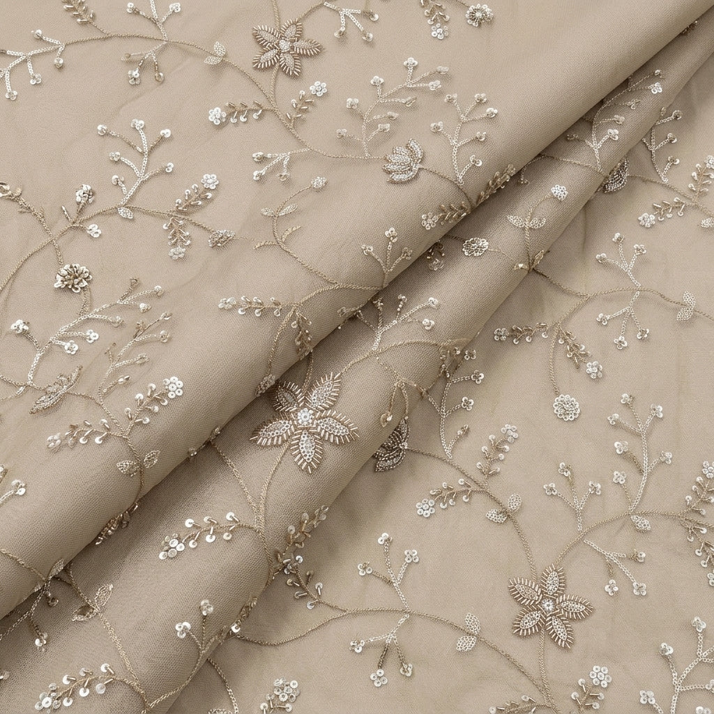 Folded Embroidery Green Gold Embroidery Tissue Fabric