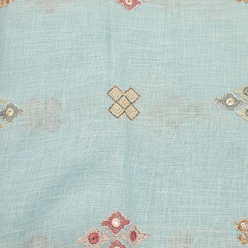 Blue Embroidery Linen Fabric - EC16605 - EC16605 - Flat fabric