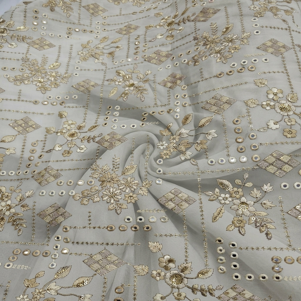 Swirled Embroidery Brown Embroidery Linen Fabric