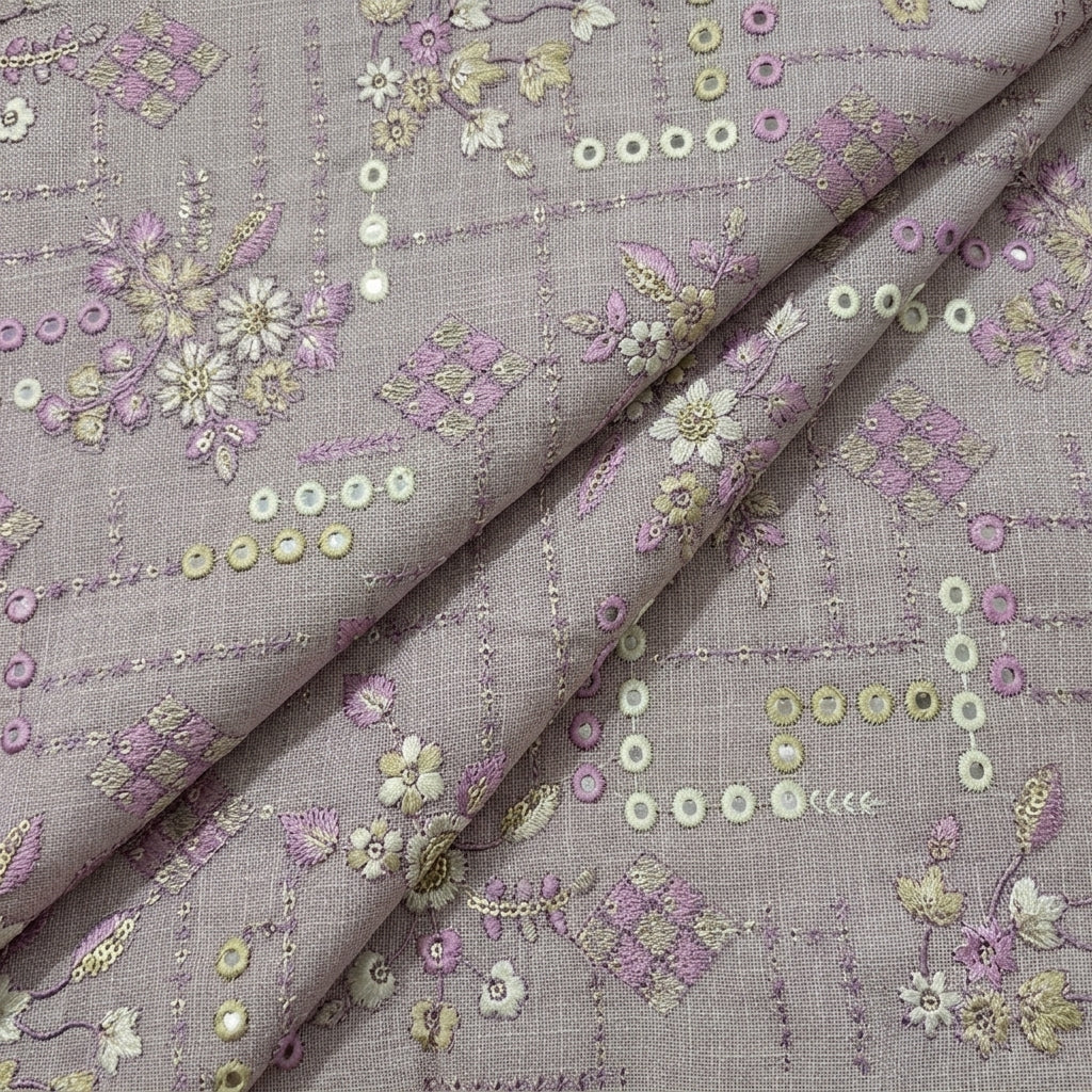 Folded Embroidery Muave Embroidery Linen Fabric