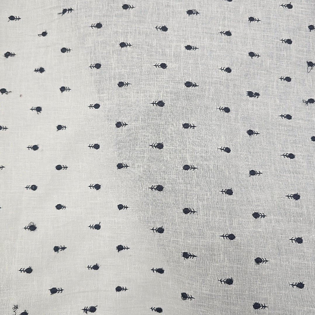 Beige Floral Embroidery Linen Fabric - EC16629