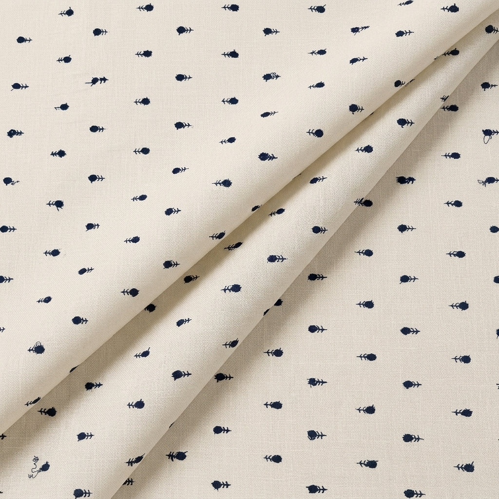 Beige Floral Embroidery Linen Fabric - EC16629