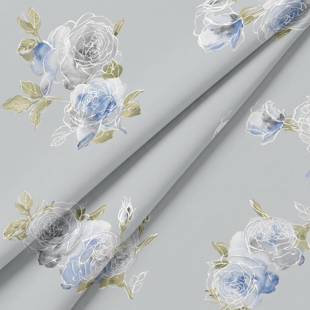 Folded FLORAL GREY FLORAL MUL COTTON Fabric