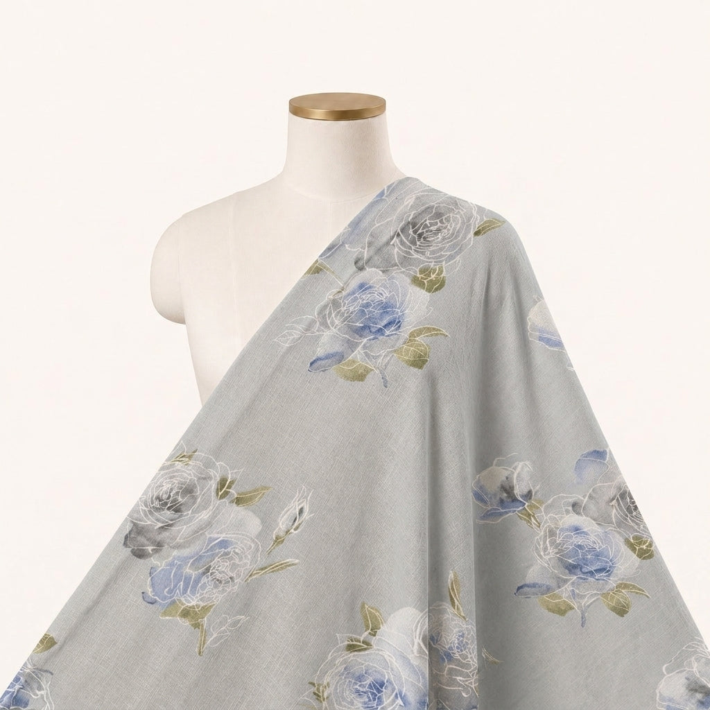 FLORAL GREY FLORAL MUL COTTON Fabric Draped as a saree