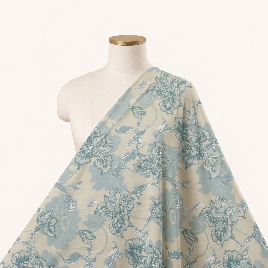 FLORAL BLUE FLORAL MUL COTTON Fabric Draped as a saree