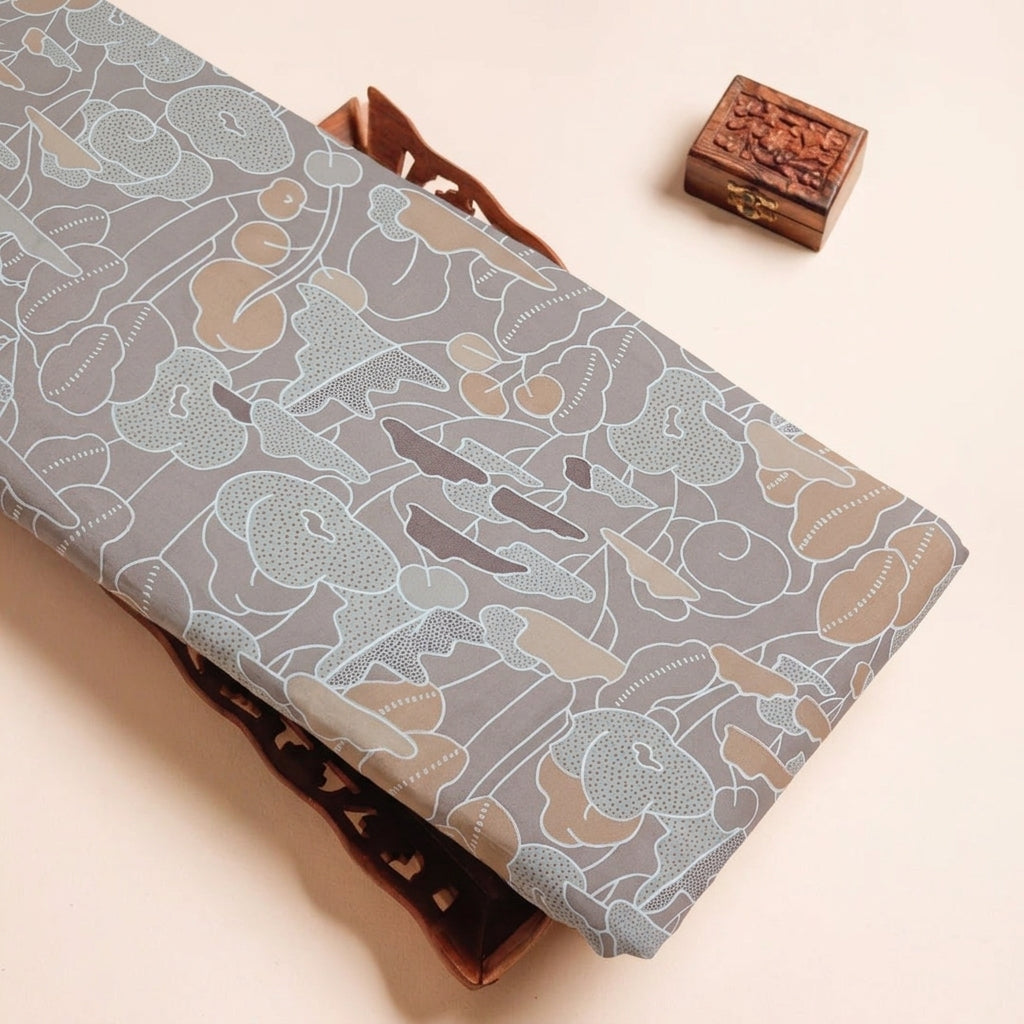 ABSTRACT PEACH ABSTRACT MUL COTTON Fabric on a wooden tray