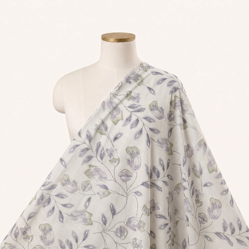 Yellow Floral Mul Cotton Fabric - EC16654