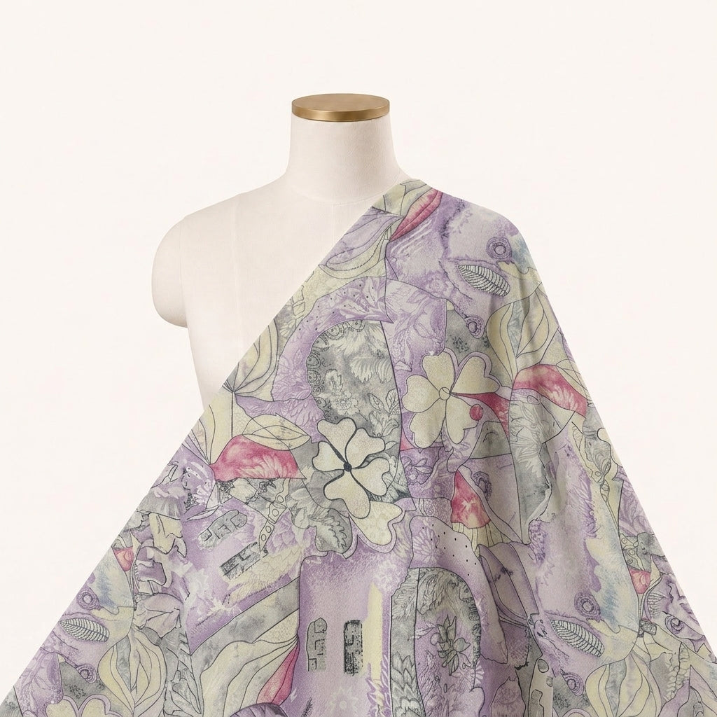 FLORAL VIOLET FLORAL MUL COTTON Fabric Draped as a saree