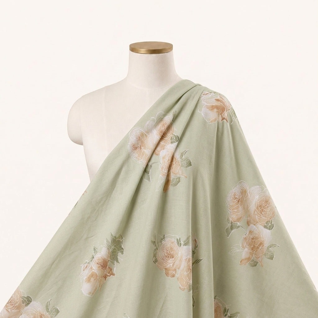 FLORAL GREY FLORAL MUL COTTON Fabric Draped as a saree