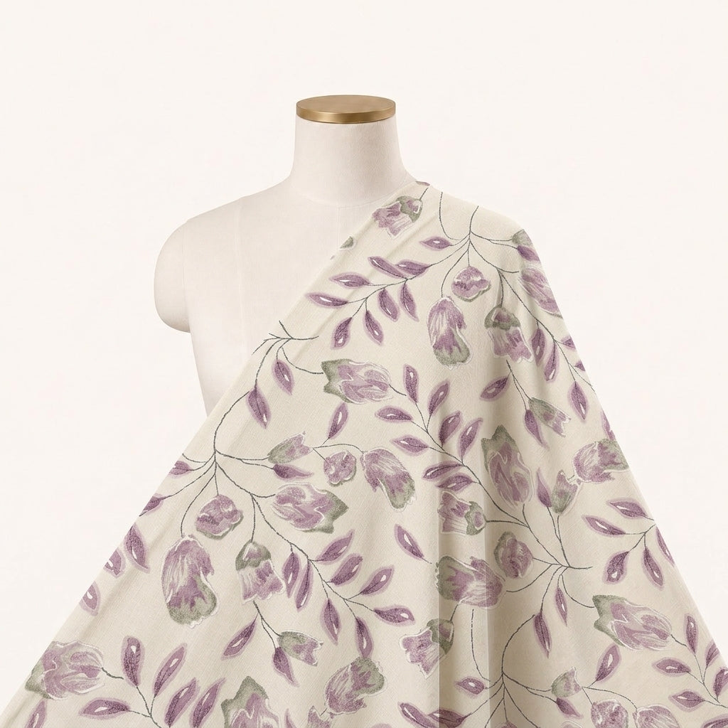 FLORAL VIOLET FLORAL MUL COTTON Fabric Draped as a saree