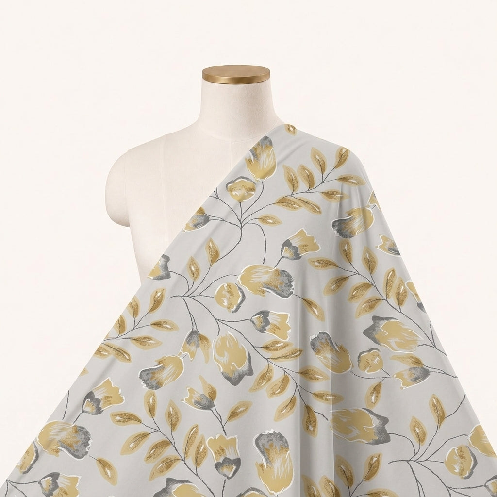 FLORAL YELLOW FLORAL MUL COTTON Fabric Draped as a saree