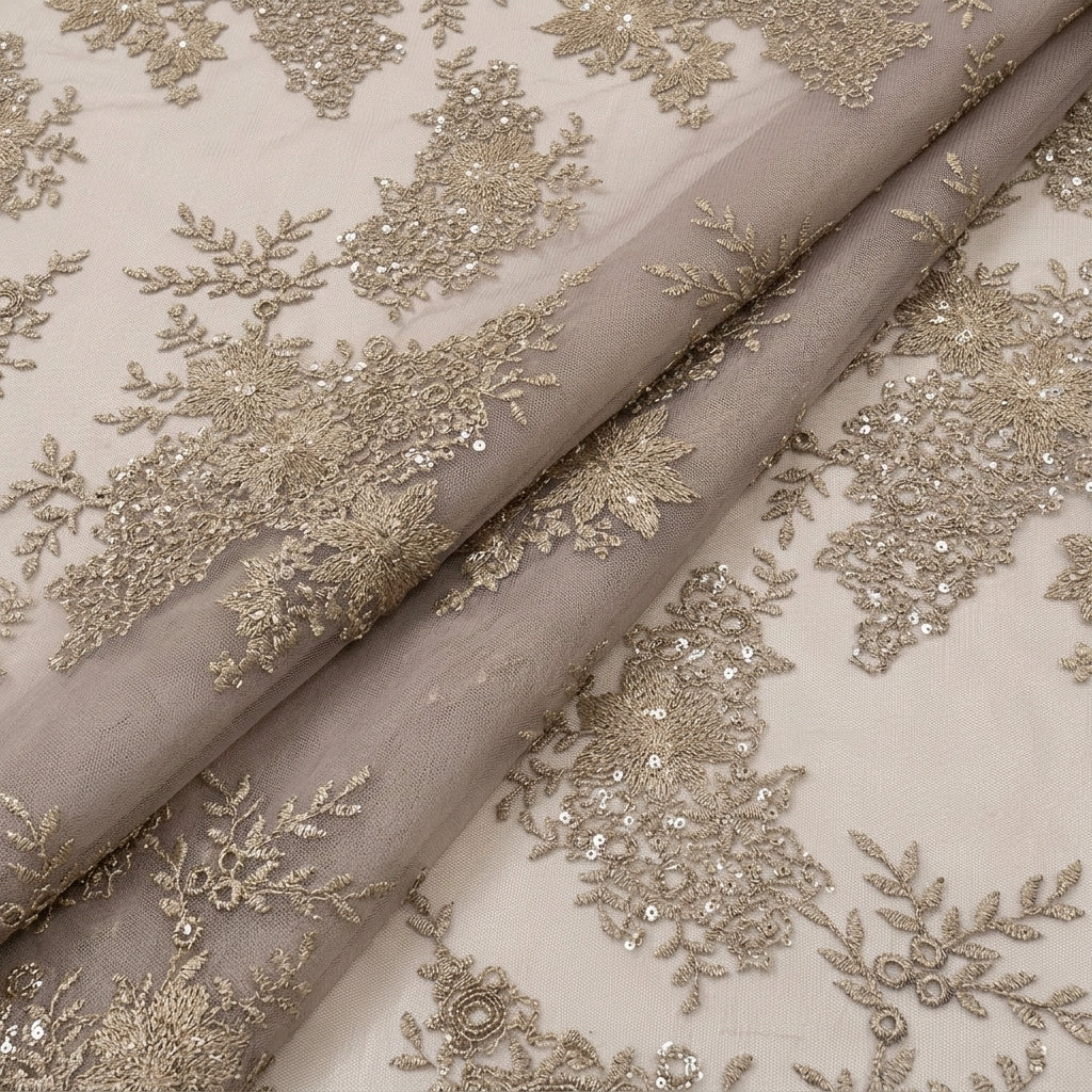 Folded Embroidery Brown Embroidery Net Fabric