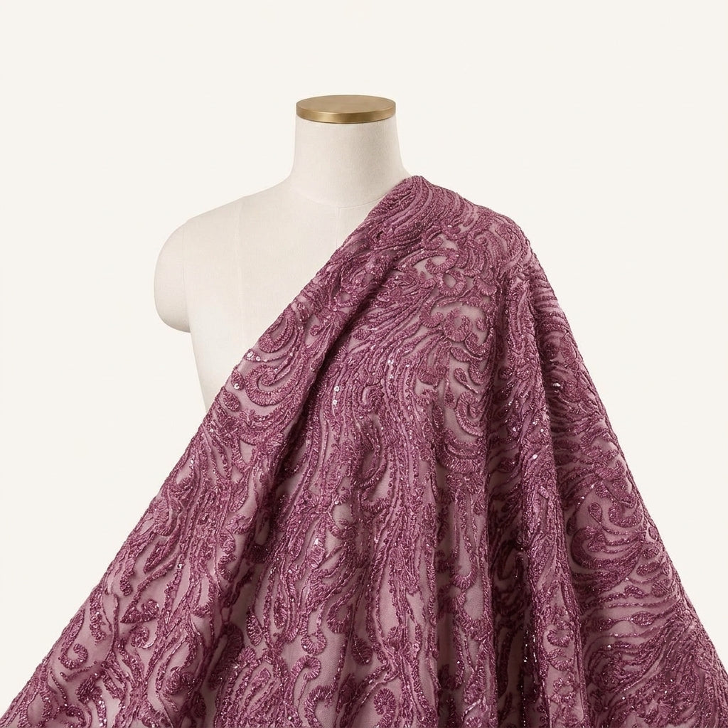 Embroidery Pink Embroidery Net Fabric Draped as a saree