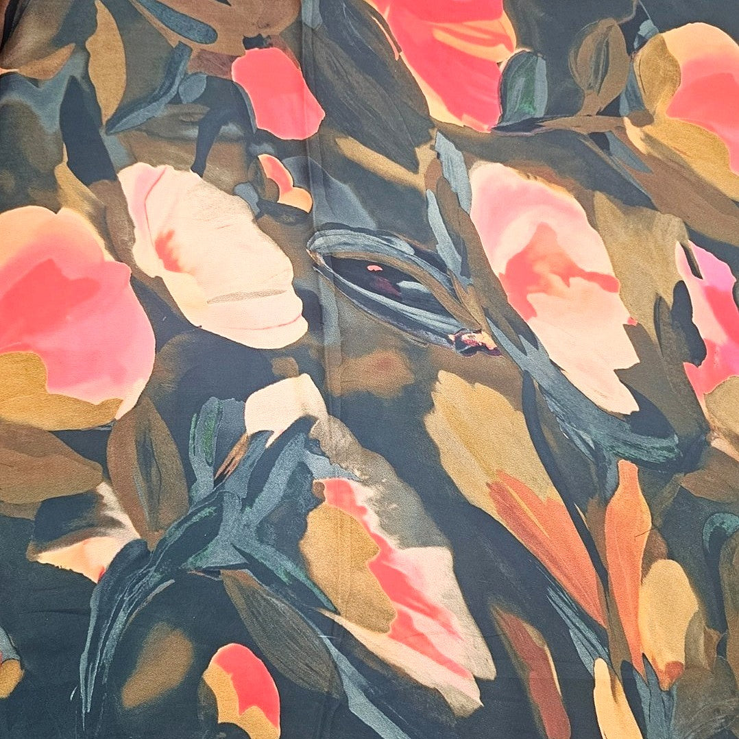 Black Floral Satin Fabric - EC16727
