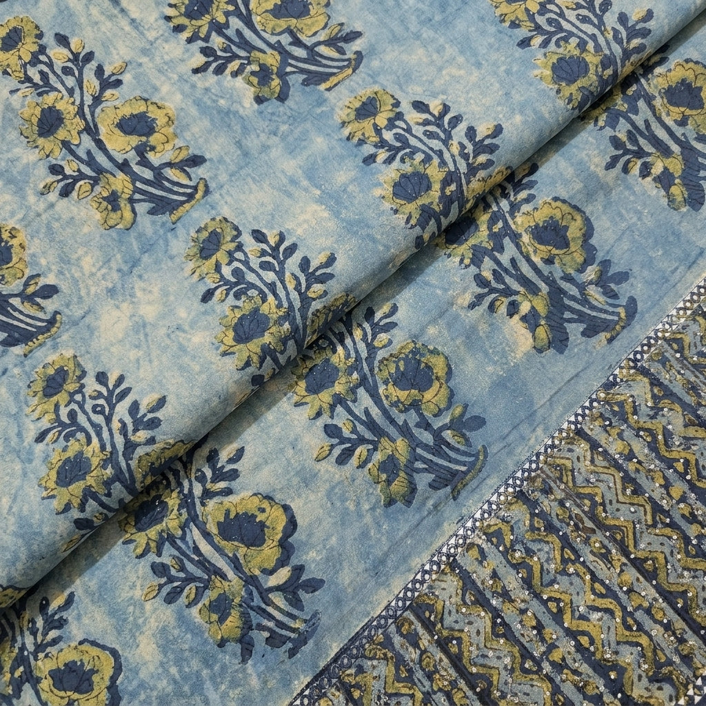 Folded Floral Hakoba Blue Floral Hakoba Cotton Fabric