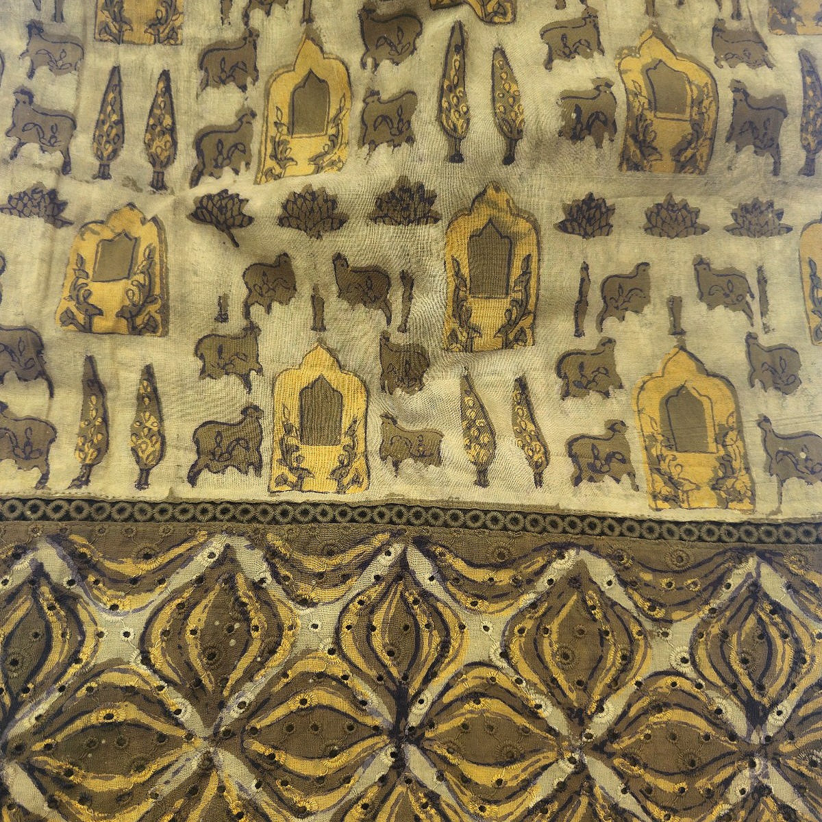 Mustard Yellow Block Print Cotton Fabric - EC16734