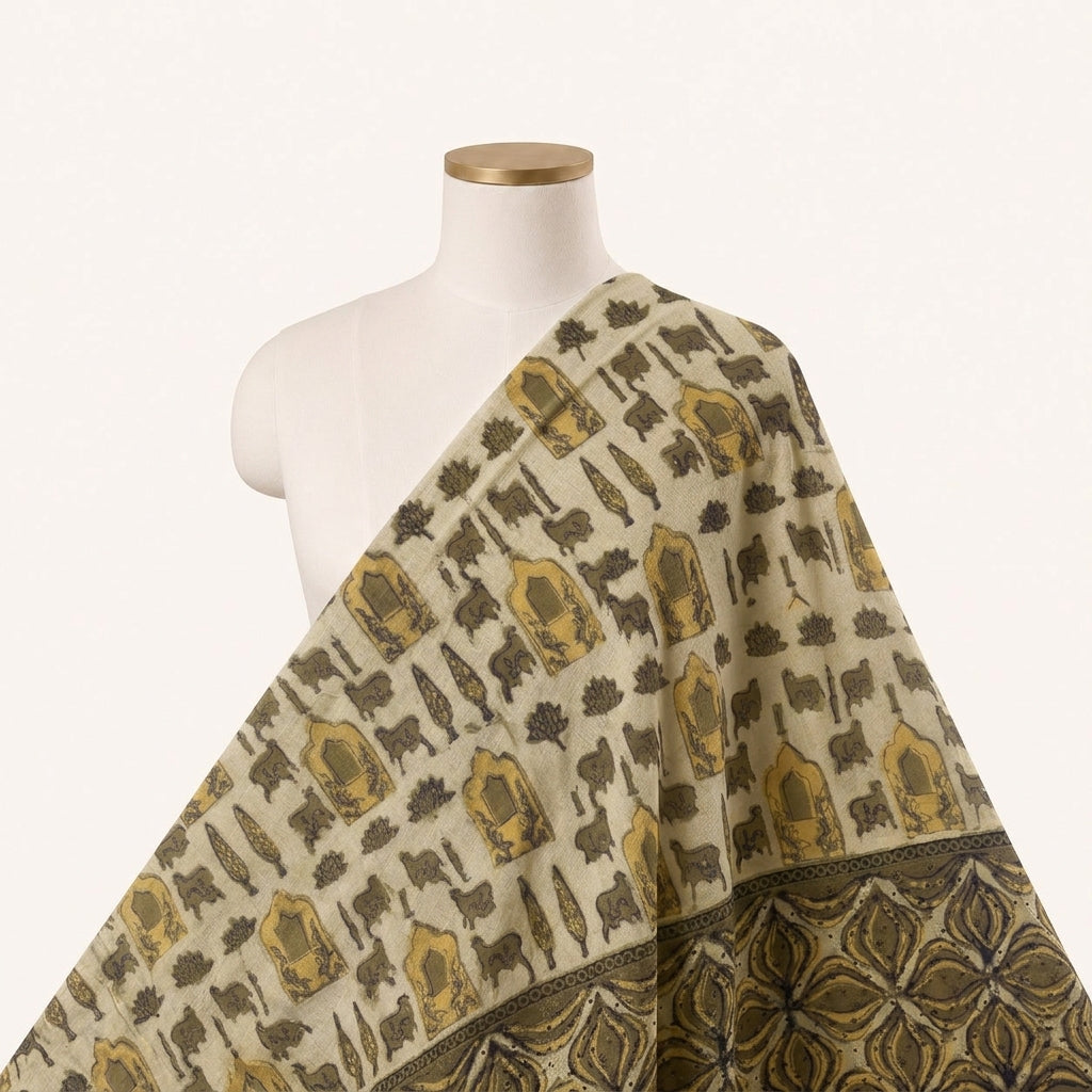 Mustard Yellow Block Print Cotton Fabric - EC16734